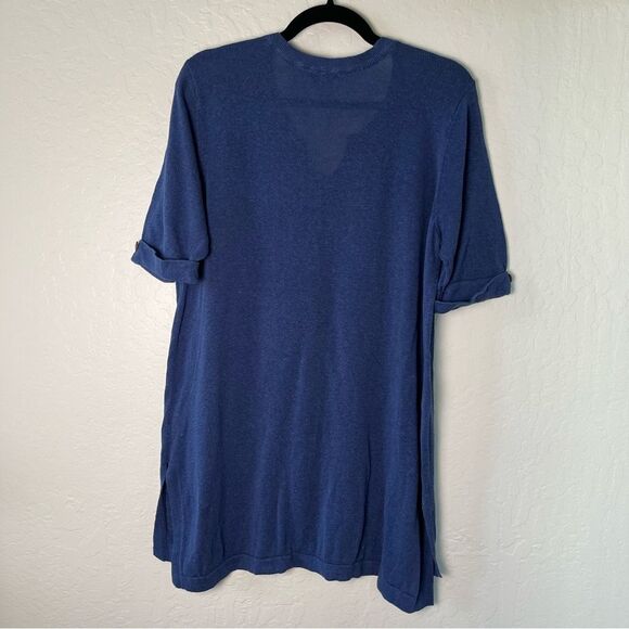 J Jill Linen Blend Blue V-neck Womens Large Knit 3/4 Sleeve Tunic - Picture 2 of 6